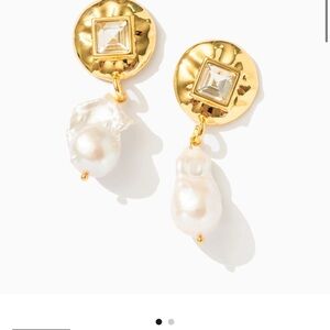 Gold and White Baroque Pearl Drop Earrings